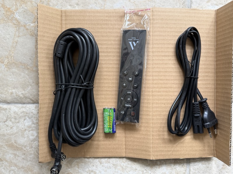 accessories — speaker cable, remote and power cable