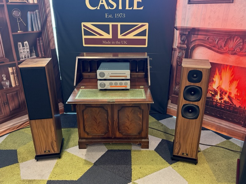 a Castle floorstander on display at Vienna High End, “Est. 1973, Made in the UK”