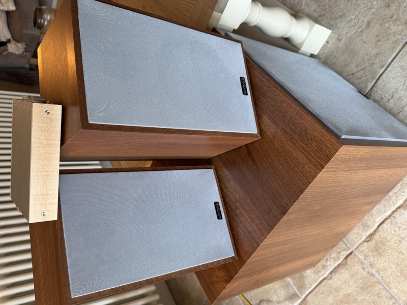 the Dayton B65 speakers stacked on the SB1200 subwoofer