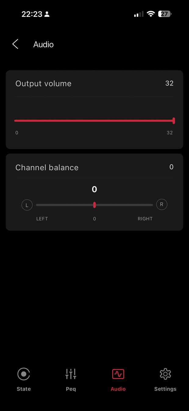 fiio control audio page with volume and channel balance