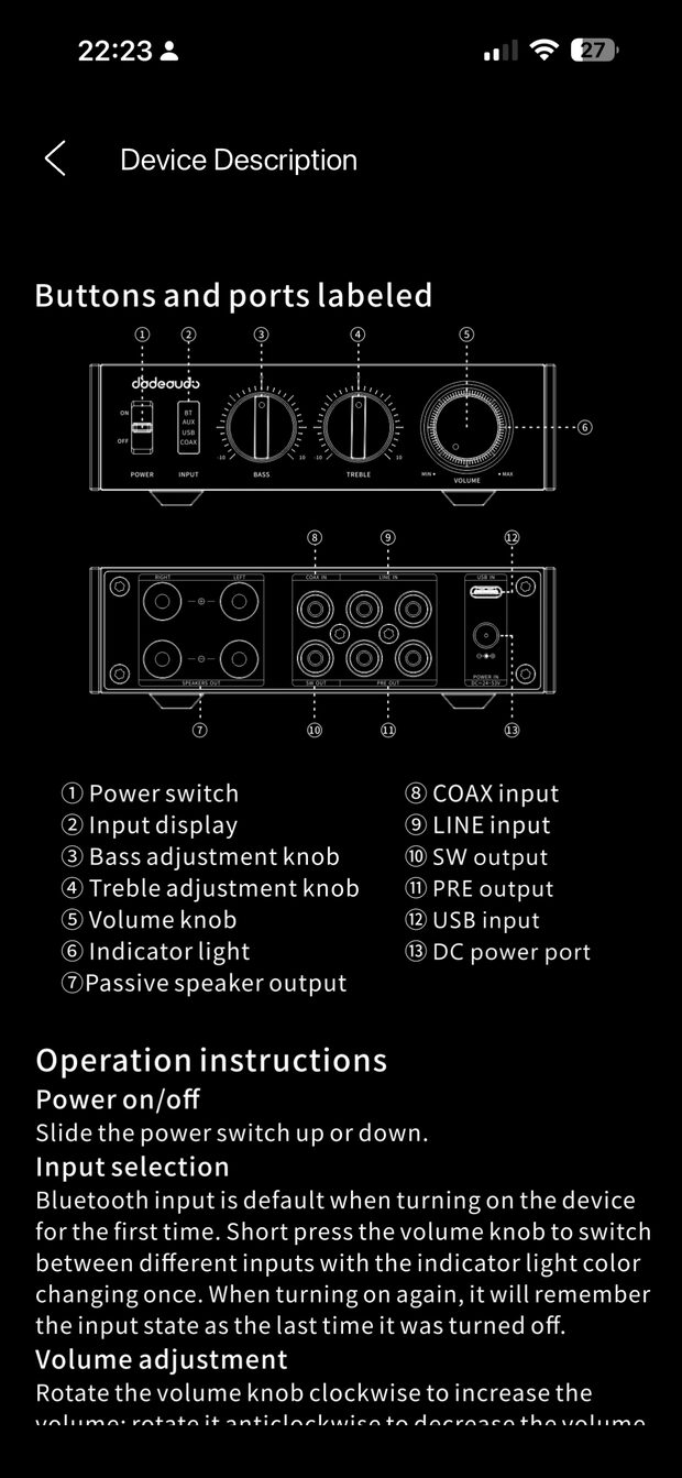 fiio control device description with buttons and ports labelled